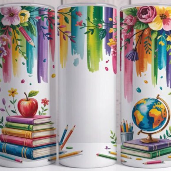 Teacher/School Themed 20oz Sublimated Stainless Steel Tumbler with Lid & Straw. - Picture 4 of 6